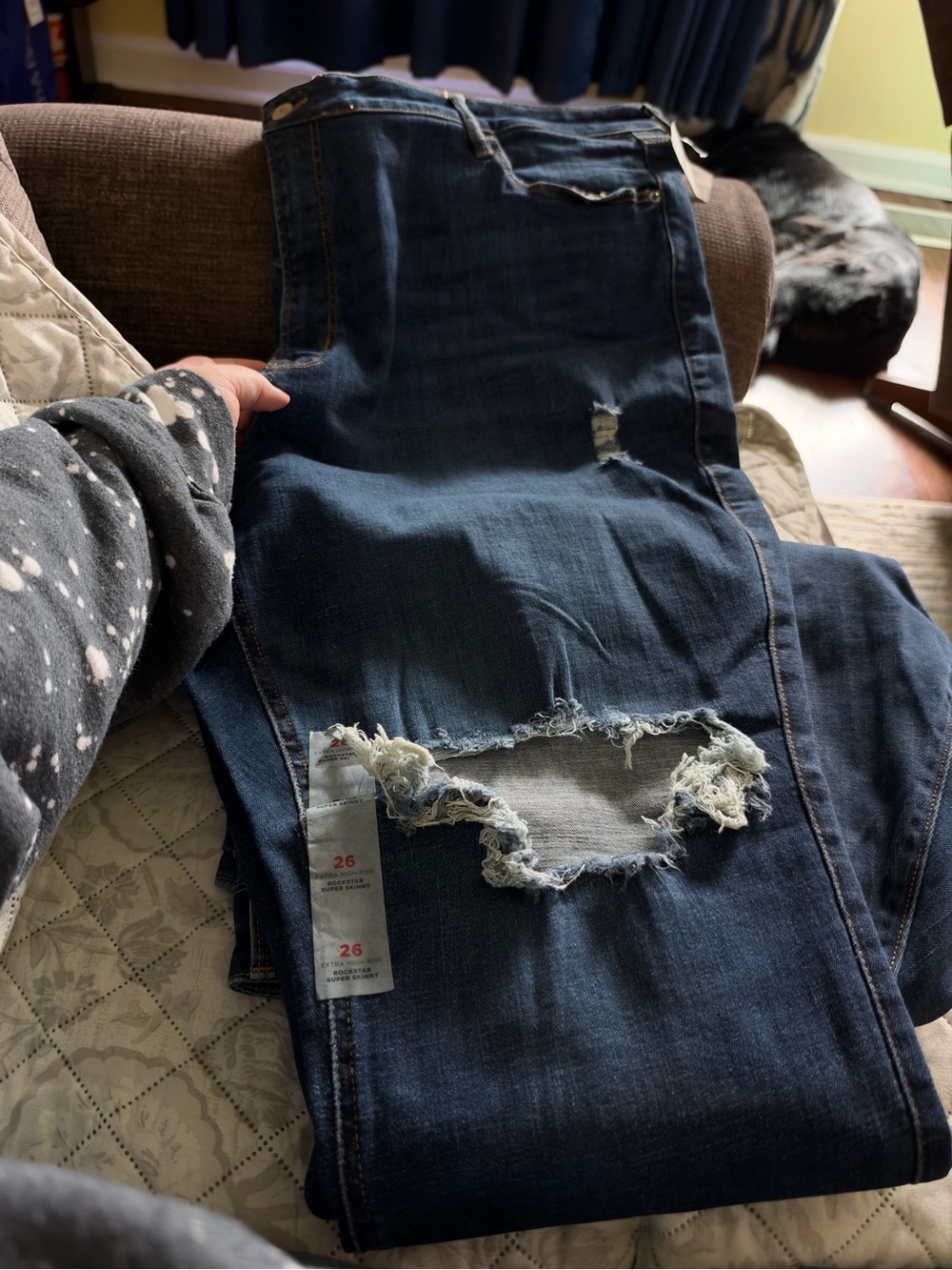 Old Navy Dark Blue Distressed Straight Leg Jeans